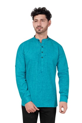 Green Kurta Shirt - Cotton Casual Regular Fit Mandarin/Chinese Collar