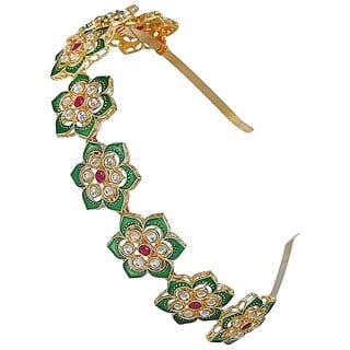 Floral Kundan Design Hairband in Gold-Plated Celebrity Wedding Party Headband Hair Accessories Mathapatti Jewellery for Women and Girls