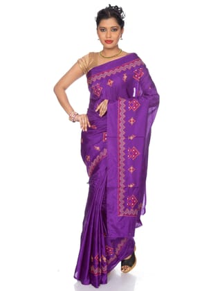 Violet Ilkal Saree - Art Silk Saree with Kasuti Embroidery