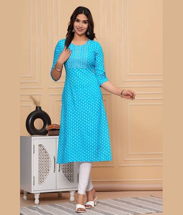 GlowWorld Rayon Embroidered Straight Women's Kurti - Light Blue ( Pack of 1 )