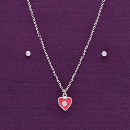 Crystal Heartbeat Silver Pendant & Earring Set-White Stone / Silver