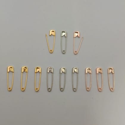 Gold - Copper - Silver - 3 Color Safety Pins - Pack of 24 Pieces - 24 mm Long - Ultra Small - Special Look Stainless Steel Color Pin - Used as Saree Pin - Dupatta Pins - Crafts - Stylish Shine