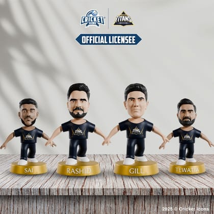 Chanak Cricket Icons Action Figure Assorted Gujarat Titans Collectible Miniature Figurine, IPL Edition 360° Rotatable Head, GT Cricket Player for Fans & Kids, Perfect Gift & Collectors Pack of 4