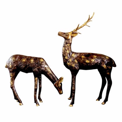 Big Size Brass Deer Pair Statue for Living Room | Premium Home Decor, Height : 42.5 Inch (ANMAS021 B)