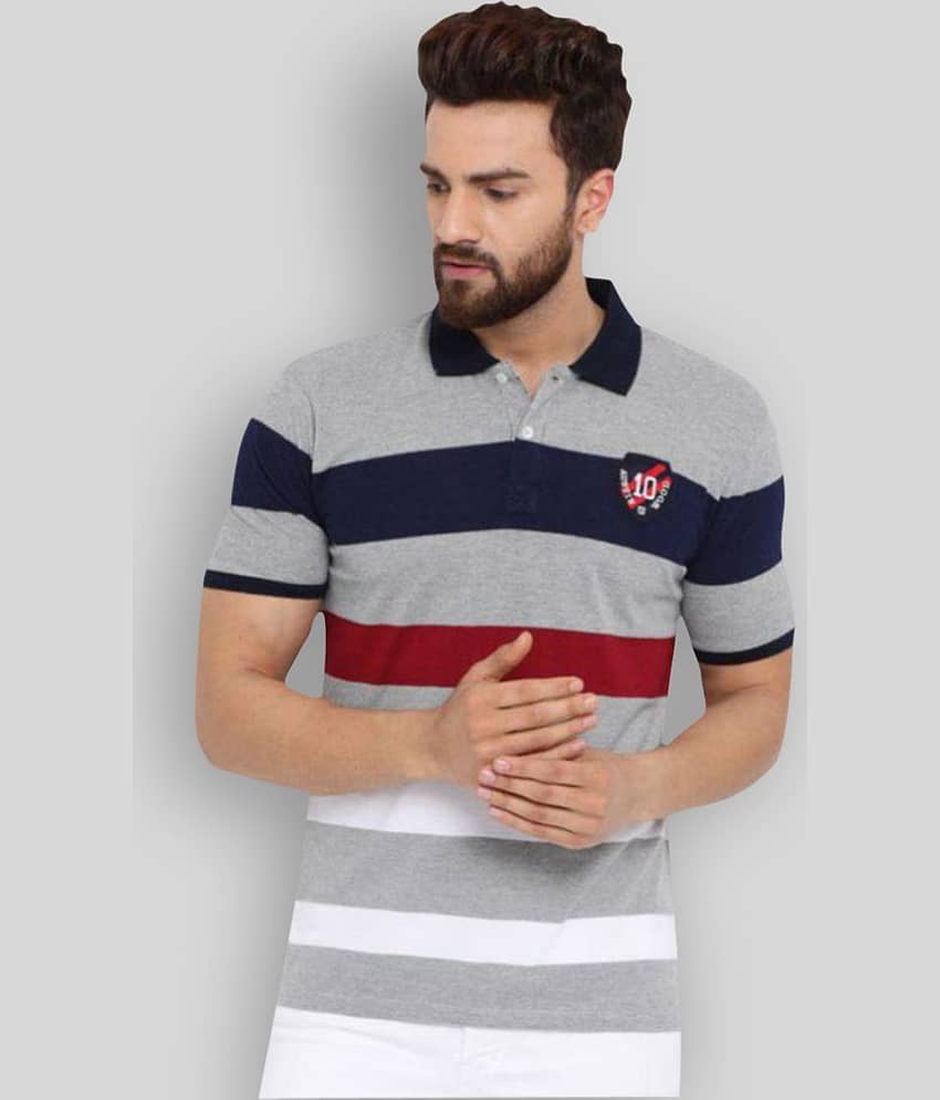 AUSTIN WOOD Pack of 1 Cotton Regular Fit Striped Half Sleeves Men's Polo T Shirt ( Grey )