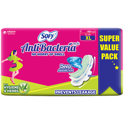 Sofy Anti-Bacteria Sanitary Pad - Extra-Long, Prevents Leakage, Slim, 48 pcs 8901248297158
