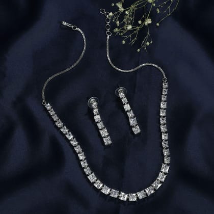 Silver-Plated AD-Studded Necklace Set