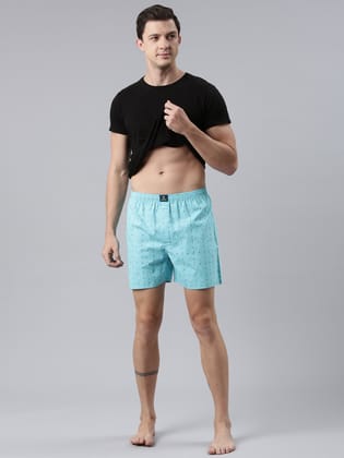 Light Blue Printed Cotton Boxer-M