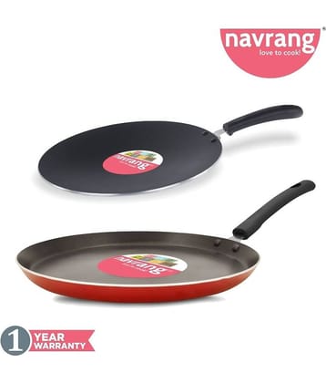 Navrang Nonstick Aluminium 2 PC Cookware Set ,Tawa 275 + Roti Tawa 280, Red  -Non Induction