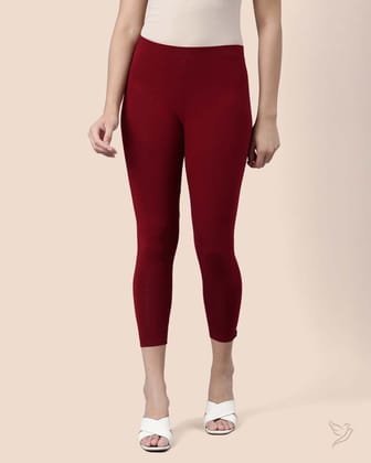 Viscose 7/8 High Ankle/Cropped Leggings - Cherry Berry-S / Cherry Berry