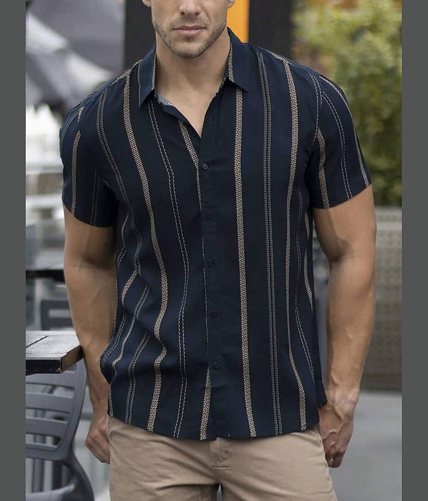 BEAUE Poly Cotton Regular Fit Printed Half Sleeves Men's Casual Shirt - Blue ( Pack of 1 )