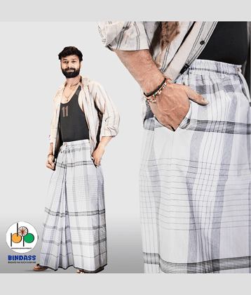 Pasandida Bunkar Product Elastic White Cotton Blend Men's Lungi Dual Pocket ( Pack of 1 )