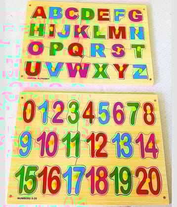 WOODEN ENGLISH ALPHABET AND NUMBER LEARNING PUZZLE BOARD FOR KIDS PRE PRIMARY EDUCATION