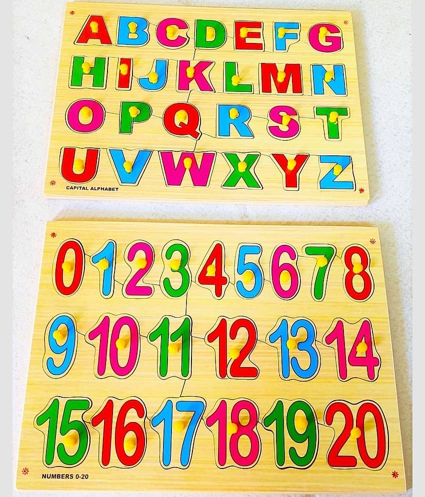 WOODEN ENGLISH ALPHABET AND NUMBER LEARNING PUZZLE BOARD FOR KIDS PRE PRIMARY EDUCATION