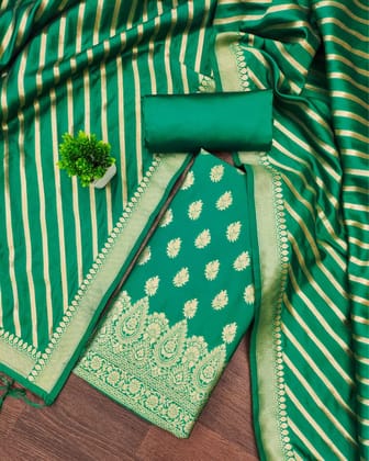 Noor-e-Banaras Lichi Silk Green Suit Brocade Weaving