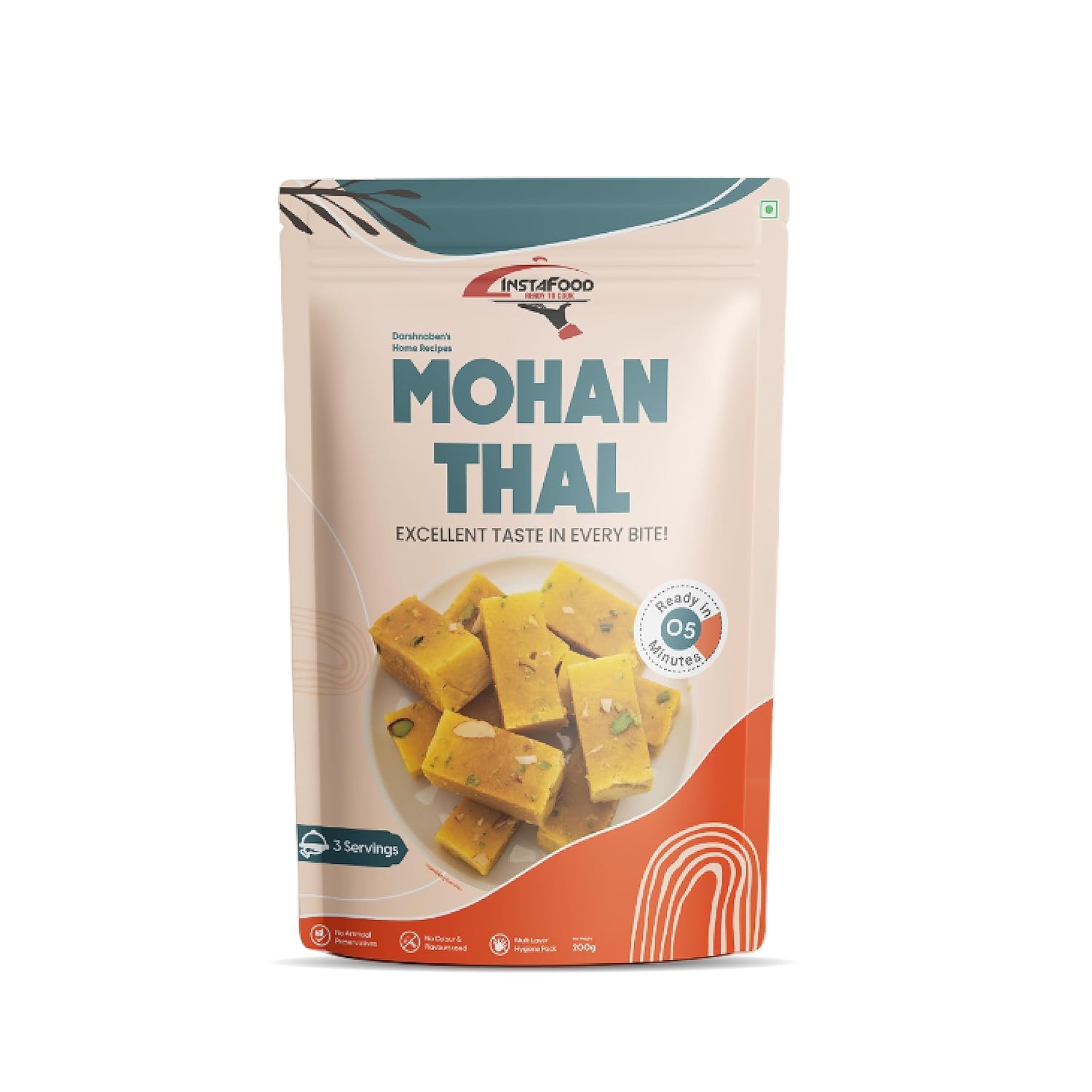INSTAFOOD Mohanthal | Ready to Cook Indian Gujrati Sweet | Ready to Eat Sweet | 3-4 Servings | Zip Lock Packaging | After Cooking Gets 300 gm to Serve | Just Add Milk and Cook, 200 gm