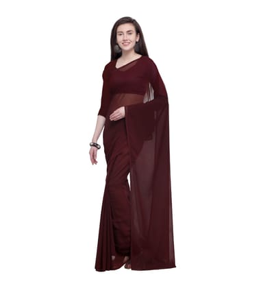 Generic Women's Dyed Saree (Brown, 5 - 6 Mtrs)