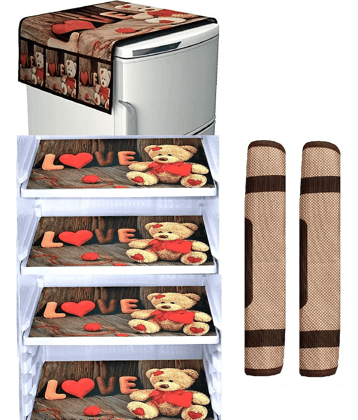 Crosmo Polyester Typography Fridge Mat & Cover ( 99 53 ) Pack of 7 - Brown