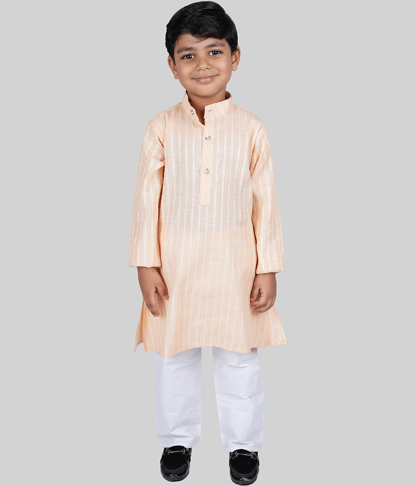 Kidzee Kingdom Boys Cotton Blend Solid - Pattern Kurta Pant Set ( Beige,White , Pack of 1 )