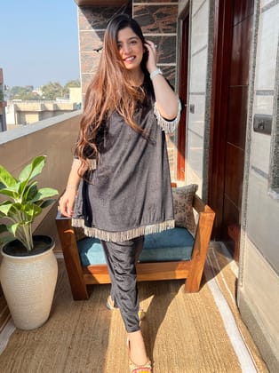Nimrit Black Velvet Plazo Set-3XL