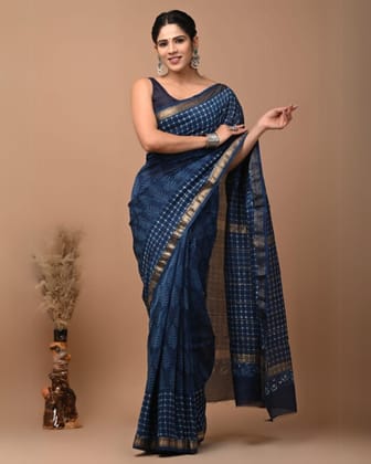 Color-Rich Maheshwari Pure Silk Blue Saree Blockprint