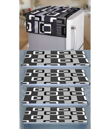 Crosmo Polyester Floral Printed Fridge Mat & Cover ( 64 18 ) Pack of 5 - Black