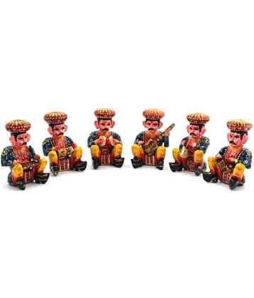 Fashion Bizz Rajasthani Wooden Musician Bawla Decorative Showpiece - 5.4 cm - Pack of 6