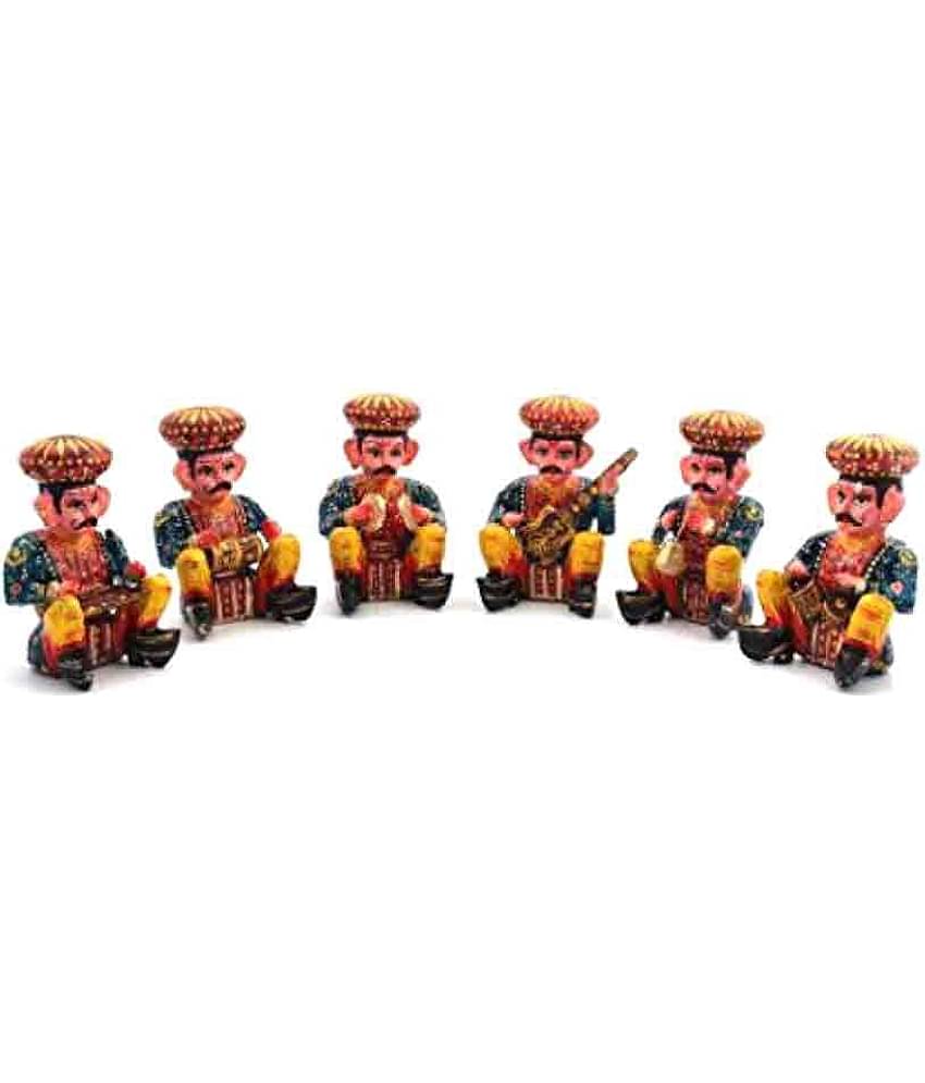 Fashion Bizz Rajasthani Wooden Musician Bawla Decorative Showpiece - 5.4 cm - Pack of 6
