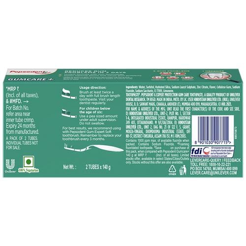 Pepsodent Toothpaste - Gum Care, Expert Protection, 140g Each (Pack Of 2)