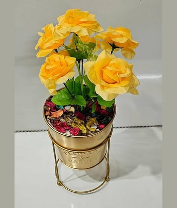R.R.V. International - Multicolor Rose Artificial Flowers With Pot ( Pack of 1 )
