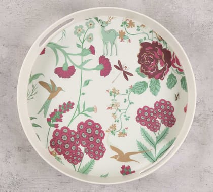 India Circus Grey Floral Galore Round Large Bamboo Tray