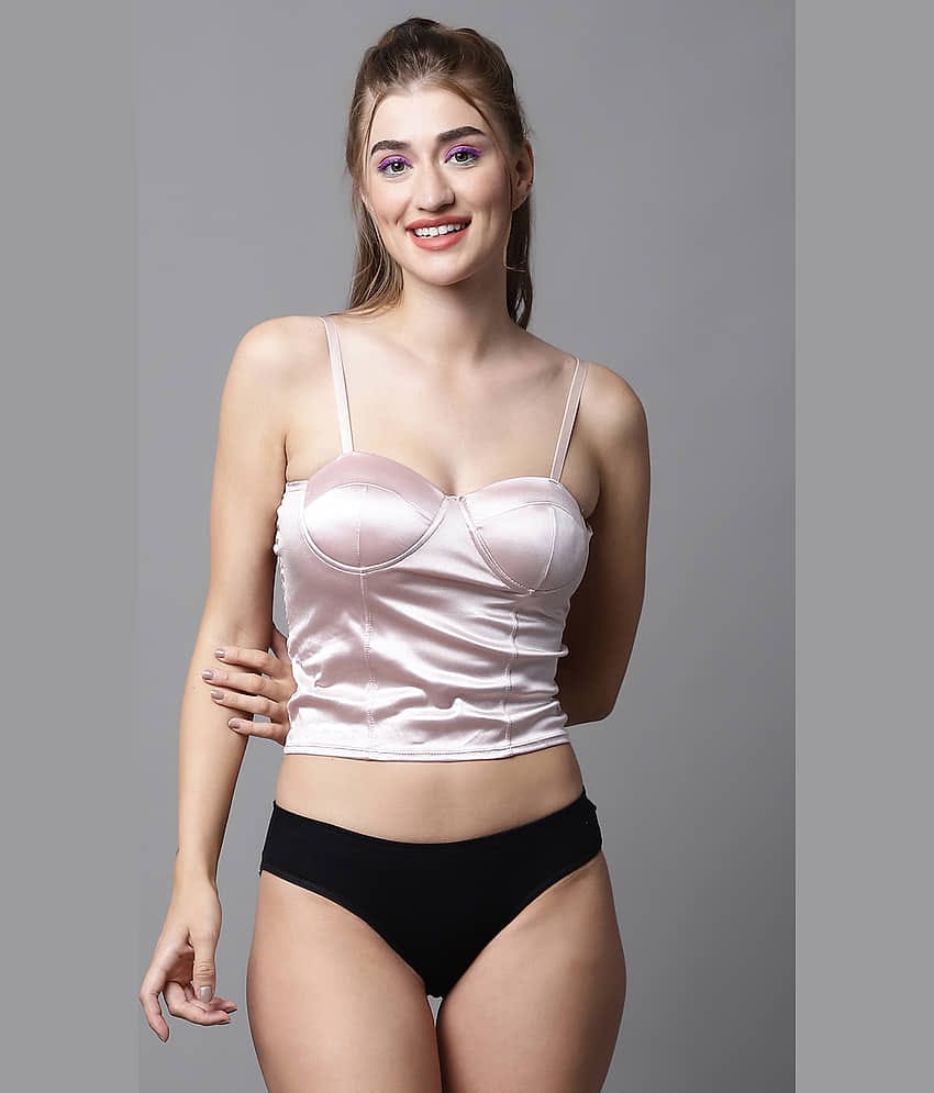 PrettyCat Satin Women's Bra & Panty Set ( Pink )