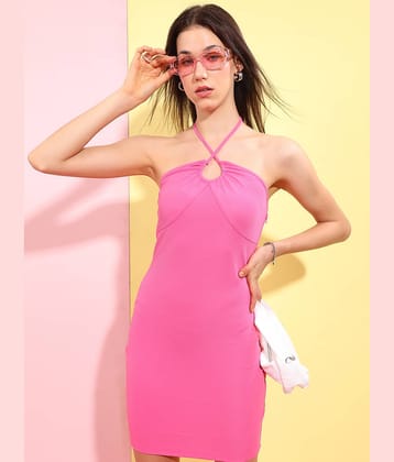Ketch Women Polyester Blend Solid Bodycon Dress ( Pink )