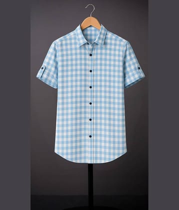 IQIVLI Cotton Blend Regular Fit Checks Half Sleeves Men's Casual Shirt - Light Blue ( Pack of 1 )