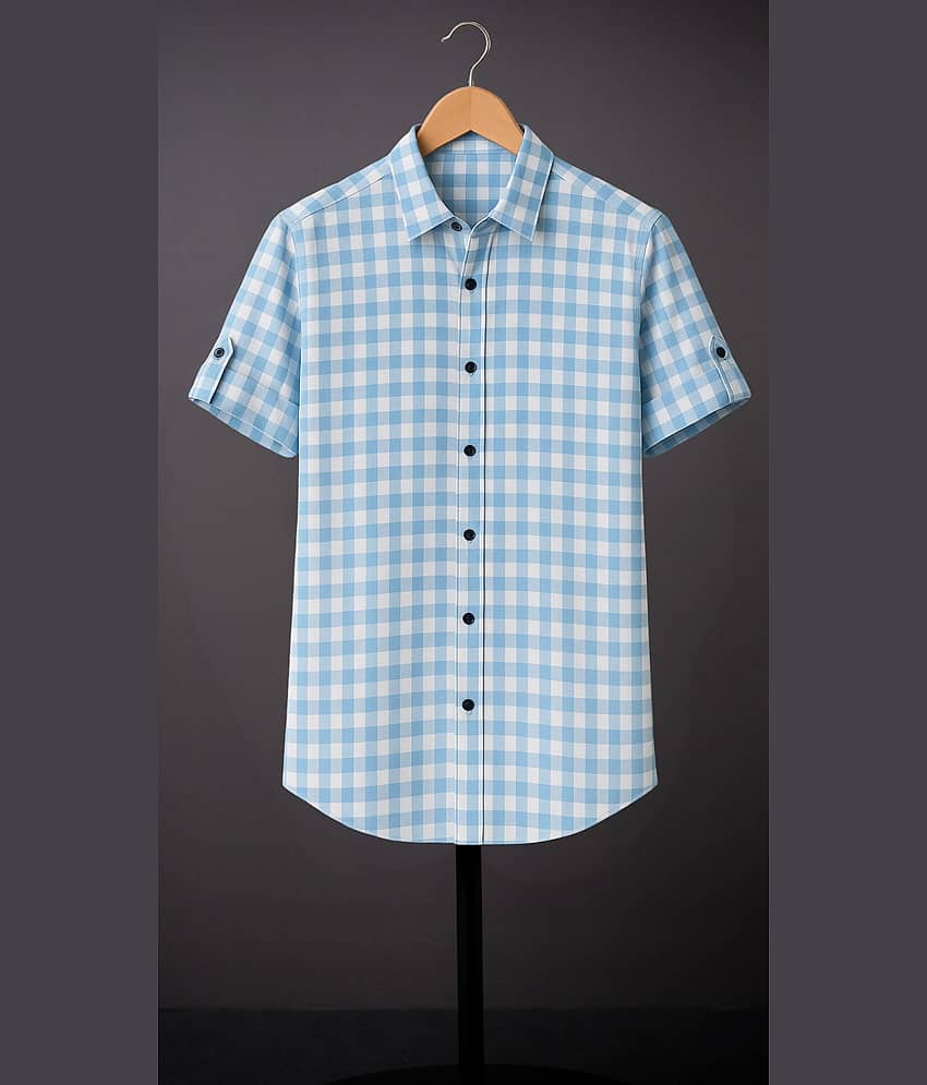 IQIVLI Cotton Blend Regular Fit Checks Half Sleeves Men's Casual Shirt - Light Blue ( Pack of 1 )
