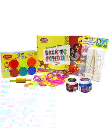 Rabbit Back To School Starter Kit+ Kid Doh Joy Pack+24 Molding Toys & Belan+  Slime Crystal Mud Slime(100g)+ Metallic Mud Slime(100g)+Starter Canvas Kit 4*6| Stationery & Art Kit For KIds| Modelling dough with Toy Set| Jelly Toys|