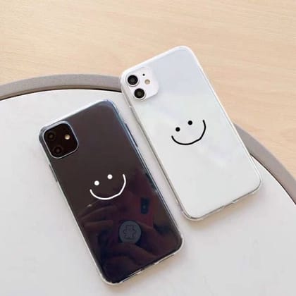 Smile Face Transparent Custom Slim  Soft Cases-Black