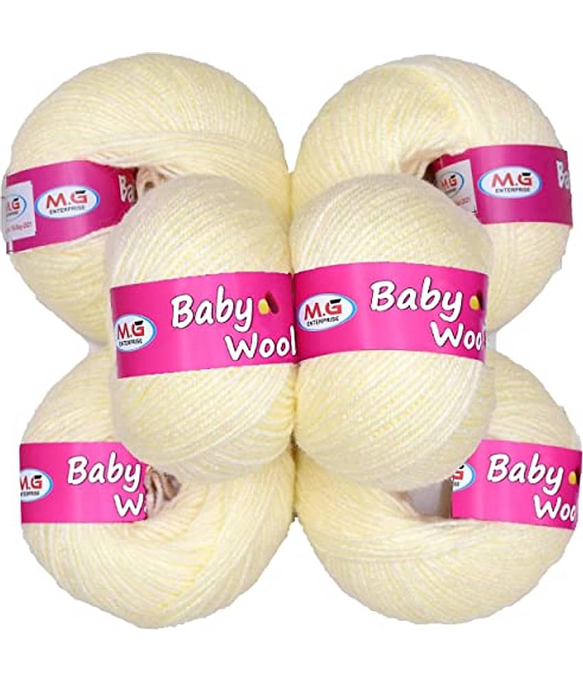 M.G ENTERPRISE 100% Acrylic Wool Cream (6 pc) Baby Wool 4 ply Wool Ball Hand Knitting Wool/Art Craft Soft Fingering Crochet Hook Yarn, Needle Knitting Yarn Thread Dyed