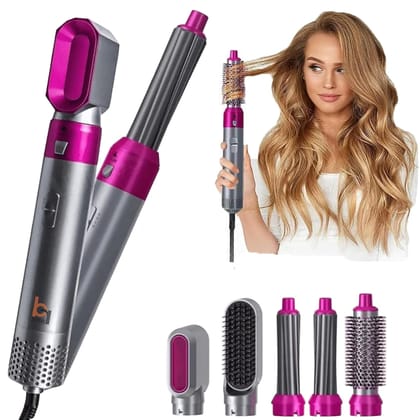 5-in-1 Hot Air Brush Styler | Styling for All Hair Types, 3 Heat Levels Hot Air Brush 5 in 1 Hair Styling Tool-Plump Blow Drying Brush with Detachable Head for Straightening, Curling and Drying (Multicolour)