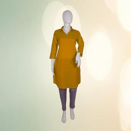 Mustard Yellow Cotton Collared Kurti | Breathable Fabric | Casual Ethnic Wear