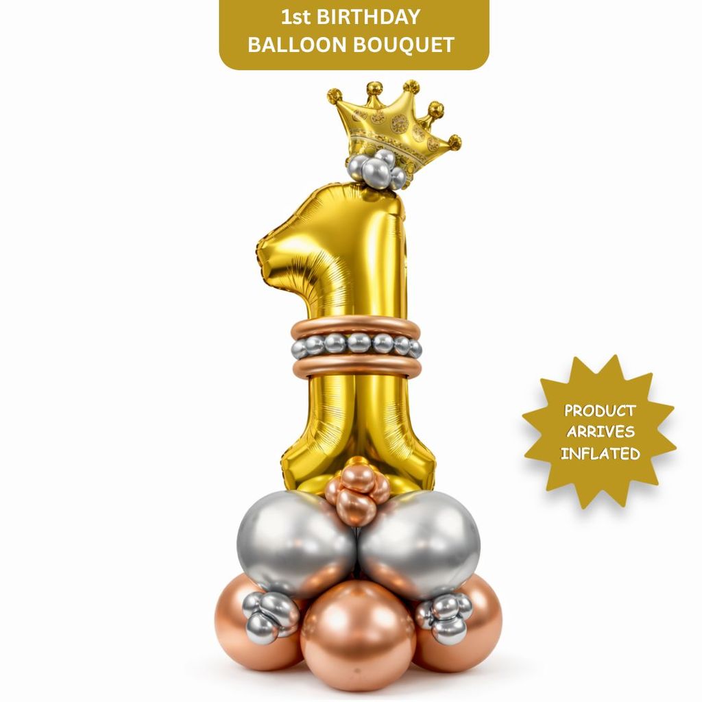 Royal Number 1 Large Golden Balloon Bouquet Arrangement with Small Crown & Silver, Rosegold Latex Balloons - Party and Festive Needs | Buy online on ZillyBuy