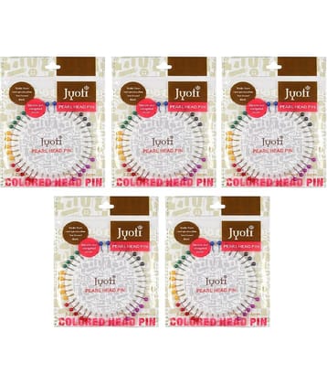Jyoti Pearl Head Pins Round Multicolored for Tailoring, Dressmaking, Crafting, Sewing, College Project, Ornament, Patchwork, Decorating, Hijab, Scarf for Women # 22758 (40 Pins on a Wheel) - Pack of 5