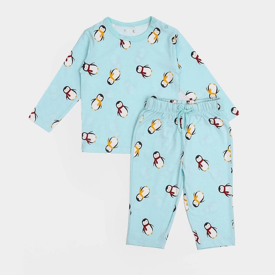 Fun Days Unisex Penguin Slumber Set (Full Sleeve Tee-Pyjama)-2-4 M / Blue