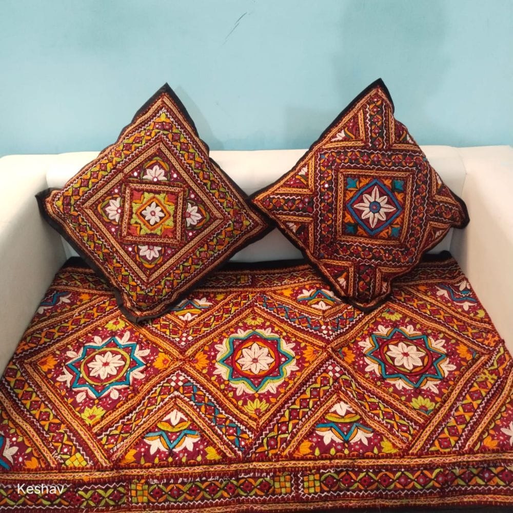 Khamma Ghani Rustic Rajkoti Brown Sofa Cover