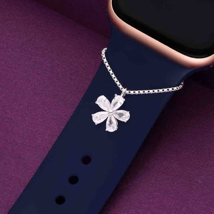 Shimmering Silver Flower Watch Charm-White Stone / Silver