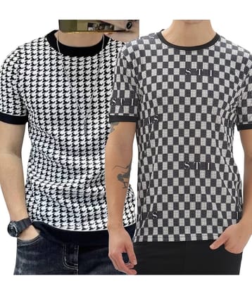 FABRIPPLE Polyester Regular Fit Self Design Half Sleeves Men's Round T-Shirt - Multicolor ( Pack of 1 )