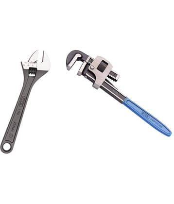 PYE Set of 2 Hand Tool Combo Adjustable Wrench 255 mm (1110) / Pipe Wrench 300 mm (912).