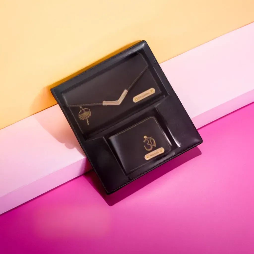 COUPLE WALLET COMBO FOR ANNIVERSERY GIFTING-Black