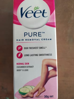 Veet Pure Hair removal cream Our freshest smell* Long lasting smoothness Normal skin Cucumber extract Bodys & legs 