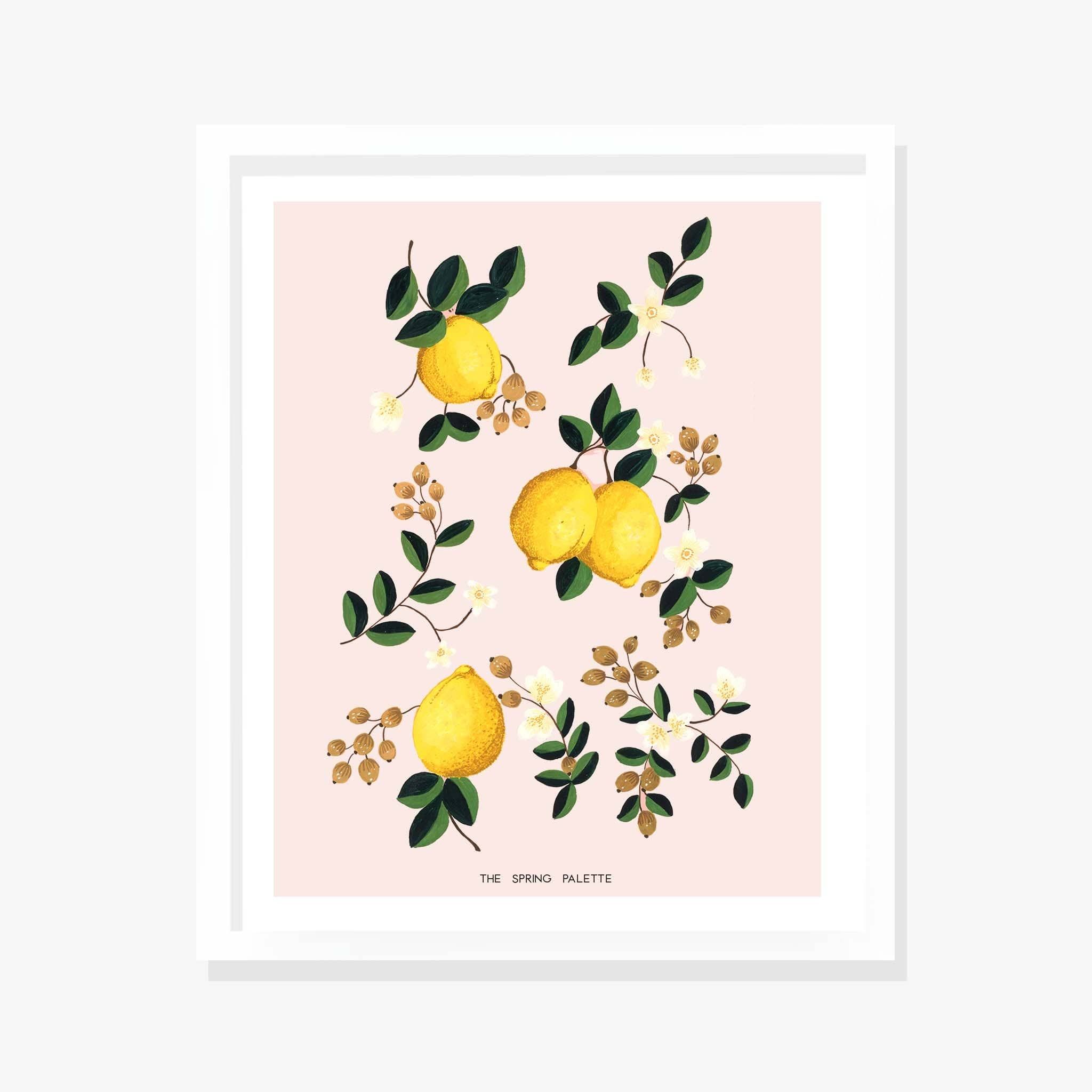 Lemony Floral Wall Art Frame-8x10 inches / White Frame